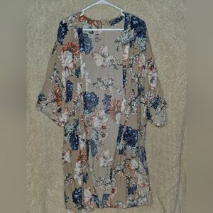 Kori Floral Kimono with Blue and Orange Accents